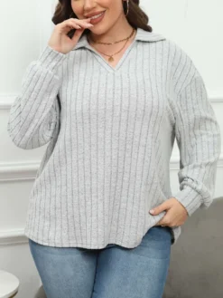 Women's Tops Plus Size Women's Turndown Collar Knitting Shirt Ribbed Basic Casual T-Shirt -Plus Size Dresses Shop 0003baf0694a86d6