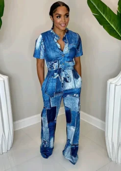 Summer Slim Print Long Sleeve Casual Plus Size Jumpsuit Women -Plus Size Dresses Shop 00e0de5d5ac1dc27