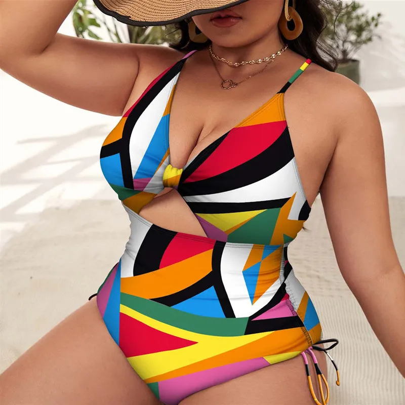Plus Size Print Push Up Hollow Tight Fitting One Piece Women's Swimsuit 10 Plus Size Print Push Up Hollow Tight Fitting One Piece Women's Swimsuit - Image 8