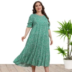 Plus Size Women Summer Short Sleeve Printed Loose Dress -Plus Size Dresses Shop 0163557743e8295b