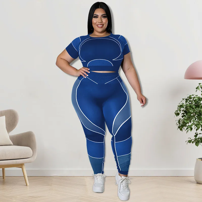 Plus Size Women's Sports Tight Fitting Yoga Two Piece Pants Set 9 Plus Size Women's Sports Tight Fitting Yoga Two Piece Pants Set - Image 7