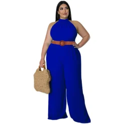 Plus Size Women's Casual Solid Color Belted Jumpsuit -Plus Size Dresses Shop 020d1b82fc2554fe