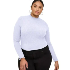 Fall Winter Plus Size Women's Mock Neck Long Sleeve Slim Fit Basic Shirt Top -Plus Size Dresses Shop 023e7cbafee37b87