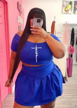 Fashion Casual Sport Print Short Sleeve Two-Piece Plus Size Women'S Skirt Set