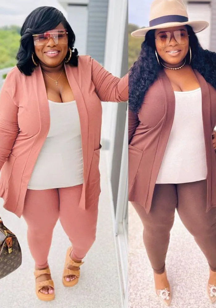 Spring Plus Size Fashion Women's Sexy Solid Color Cardigan Tight Fitting Three-Piece Pants Set 12 Spring Plus Size Fashion Women's Sexy Solid Color Cardigan Tight Fitting Three-Piece Pants Set - Image 10