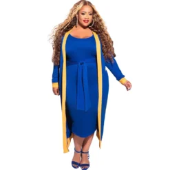 Plus Size Women Casual Contrast Stripe Long Sleeve Jacket + Tank Top Dress 19 Plus Size Women Casual Contrast Stripe Long Sleeve Jacket + Tank Top Dress -Plus Size Dresses Shop 02f8636b7c588192