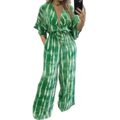 Plus Size Women Lace-Up Half-Sleeve Jumpsuit -Plus Size Dresses Shop 030392533c3e82ff