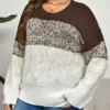 Plus Size Women Color Block Round Neck Long Sleeve Top -Plus Size Dresses Shop 0323f954eda941d1