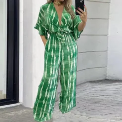 Plus Size Women Lace-Up Half-Sleeve Jumpsuit -Plus Size Dresses Shop 03270cf4e17cc8a3