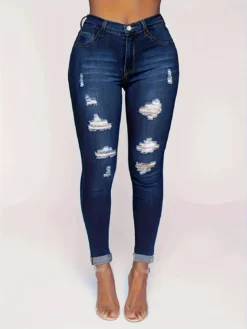 Summer Ripped Denim Pants Plus Size Tight Fitting Jeans -Plus Size Dresses Shop 03c9403117e2af4f