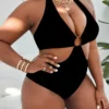 Plus Size Multicolor Ring Print Halter Neck Sexy One Piece Swimsuit -Plus Size Dresses Shop 03d5fd0edc31c572