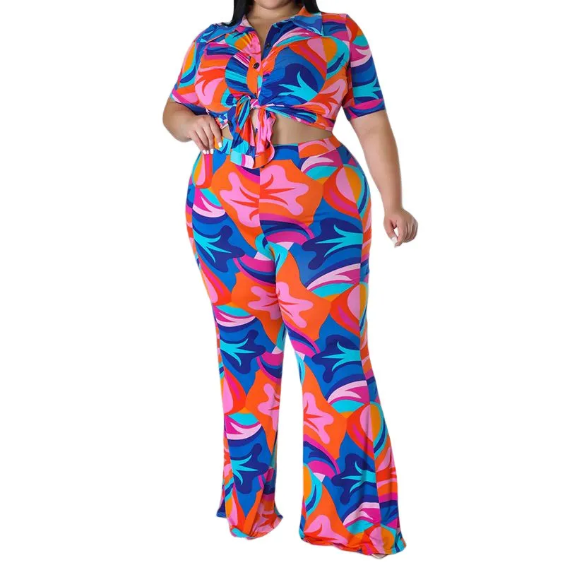 Spring Ladies Print Plus Size Short Sleeve Shirt Trousers Casual Ladies Set 9 Spring Ladies Print Plus Size Short Sleeve Shirt Trousers Casual Ladies Set - Image 7