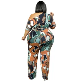 Plus Size Women's Summer Slanted Shoulder Print Jumpsuit With Belt -Plus Size Dresses Shop 0467a35bbfe23c96