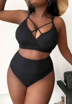 Sexy Plus Size Solid Straps High Waist Bikini Two Piece Swimsuit -Plus Size Dresses Shop 04953651cf95d6c0