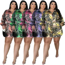 Plus Size Women Clothes Summer Print Long Sleeve Turndown Collar Short Jumpsuit -Plus Size Dresses Shop 049d8fdaba39475c