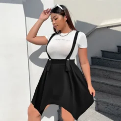 Women Spring Summer Chic Fresh And Simple Style Irregular Hem Suspender Skirt Plus Size Skirt
