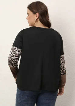 Plus Size Women's Loose Comfortable Leopard Print Long Sleeve Tops