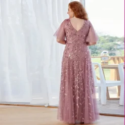 Evening Gown Plus Size Sequin Ball Gown Ruffle Sleeve Mermaid Swing Maxi Dress