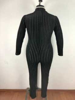 Plus Size Women'S Mesh Flocked Stripe Tight Fitting Zip Long Sleeve Jumpsuit -Plus Size Dresses Shop 05a5e539d5a84683