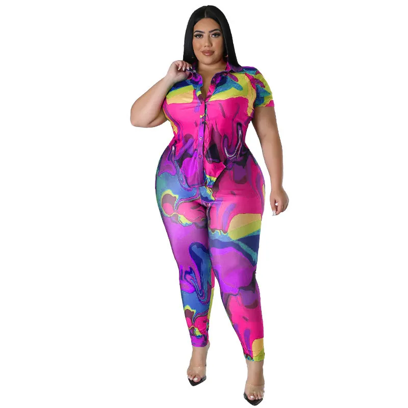 Plus Size Women's Printed Summer Short Sleeve Shirt Trousers Fashion Casual Two Piece Set 12 Plus Size Women's Printed Summer Short Sleeve Shirt Trousers Fashion Casual Two Piece Set - Image 10