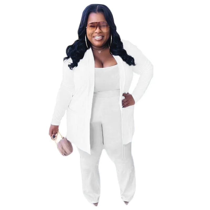 Spring Plus Size Fashion Women's Sexy Solid Color Cardigan Tight Fitting Three-Piece Pants Set 8 Spring Plus Size Fashion Women's Sexy Solid Color Cardigan Tight Fitting Three-Piece Pants Set - Image 6