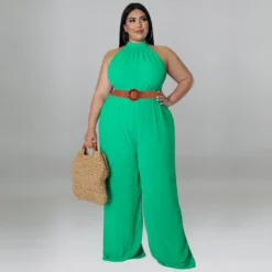 Plus Size Women's Casual Solid Color Belted Jumpsuit -Plus Size Dresses Shop 06a198f6b8f87c9f