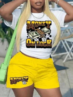 Women'S Summer Short Sleeve T-Shirt Shorts Positioning Print Plus Size Two Piece Set -Plus Size Dresses Shop 0714fe4a07fec1af