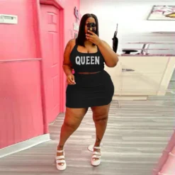 Plus Size Women'S Fashion Beaded Solid Sleeveless Tank Top And Skirt Two-Piece Set -Plus Size Dresses Shop 07da1aa27d1a92d1