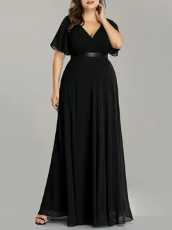 Plus Size Women V Neck Short Sleeve Solid Long Dress 13 Plus Size Women V Neck Short Sleeve Solid Long Dress -Plus Size Dresses Shop 07f9bbef6e0f3460