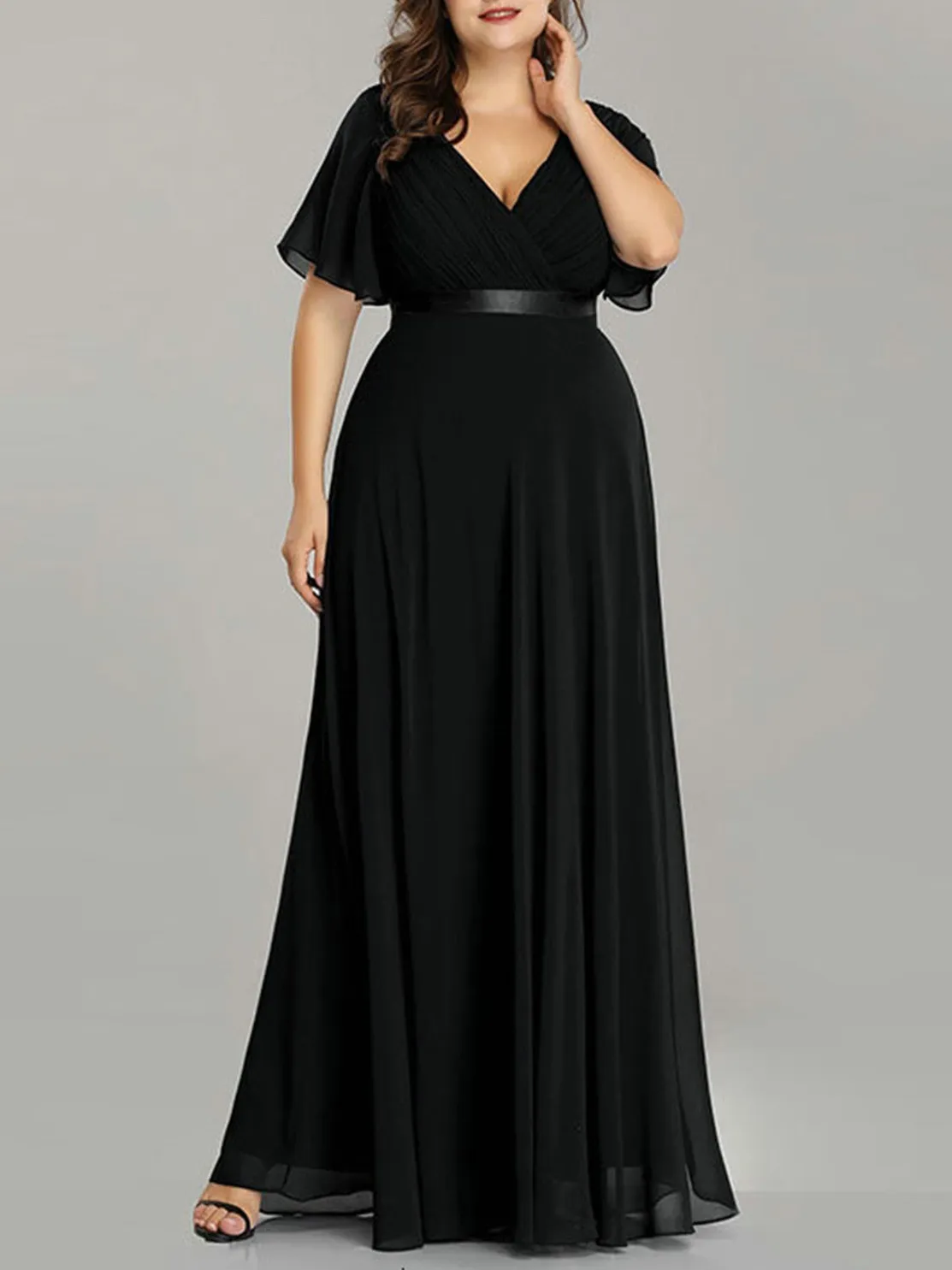 Plus Size Women V Neck Short Sleeve Solid Long Dress 8 Plus Size Women V Neck Short Sleeve Solid Long Dress - Image 6