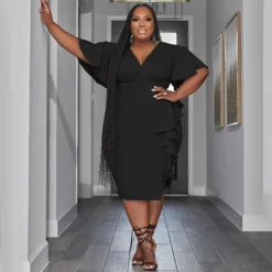 Chic Women's Solid Color V-neck Ruffle Slim Sexy Plus Size Dress 24 Chic Women's Solid Color V-neck Ruffle Slim Sexy Plus Size Dress -Plus Size Dresses Shop 08254d04d8b4744e