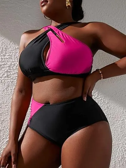 Plus Size Women Color Block Two Pieces Swimwear 12 Plus Size Women Color Block Two Pieces Swimwear - Image 10