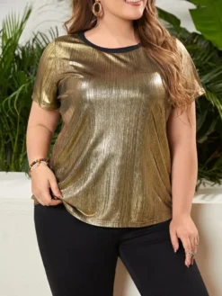 Plus Size Women Summer Bright Patchwork Round Neck Short Sleeve T-Shirt -Plus Size Dresses Shop 089a47d005727abf