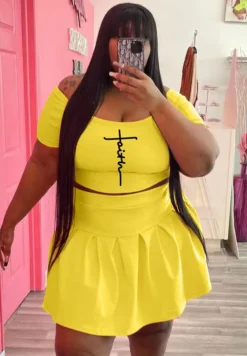 Fashion Casual Sport Print Short Sleeve Two-Piece Plus Size Women'S Skirt Set -Plus Size Dresses Shop 08ab5453e363d87d