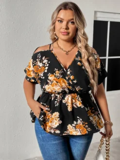 Spring Summer V Neck Slim Waist Short Sleeve Women Plus Size Top -Plus Size Dresses Shop 08c843cccfa6ed7e