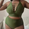 Plus Size Solid Cutout Cross Strap Adjustable Low Back Bikini -Plus Size Dresses Shop 08ddfd6702f38a16