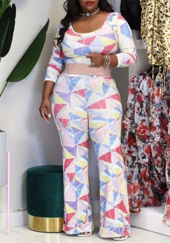 Geometric Print Plus Size Jumpsuit -Plus Size Dresses Shop 08ea90dcf00d71f8