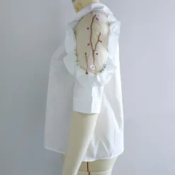 Spring Summer Plus Size Women's Chic Turndown Collar See-Through Embroidered Patchwork Ruffle Edge Half-Sleeve Shirt -Plus Size Dresses Shop 08f8ea5c18af656f