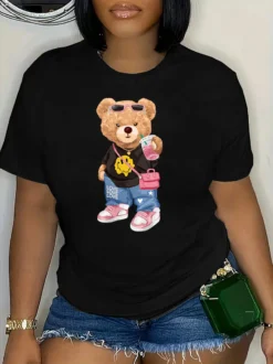 Plus Size Women's Fashion Style Trendy Pattern Print Short Sleeve T-Shirt -Plus Size Dresses Shop 097010392ae1beab