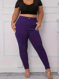 Spring Purple Plus Size Tight Fitting Denim Pants