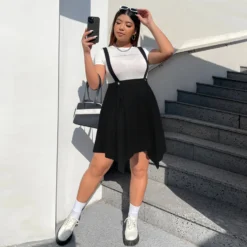 Women Spring Summer Chic Fresh And Simple Style Irregular Hem Suspender Skirt Plus Size Skirt -Plus Size Dresses Shop 0a1f3d1100839754