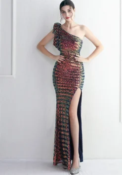 Plus Size Women Elegant Sequin One Shoulder Slit Evening Dress -Plus Size Dresses Shop 0a2b0d8ad94cd82b