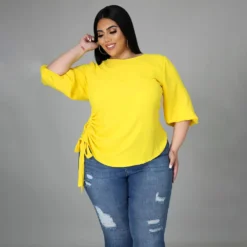 Summer Solid Color Round Neck Ladies T-Shirt Plus Size Irregular Long Sleeve Top -Plus Size Dresses Shop 0a41ce4d9bab1245