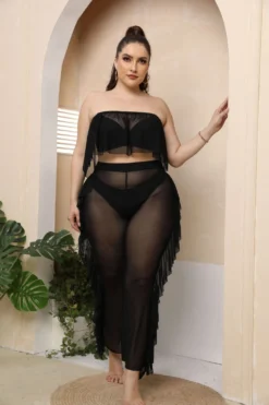 Plus Size Women Beach Holidays Beach Sexy See-Through Mesh Top And Ruffle Pants Two-piece Set -Plus Size Dresses Shop 0ae998a397e3bd60
