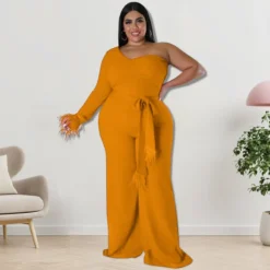 Plus Size Women's Asymmetrical One Shoulder Jumpsuit