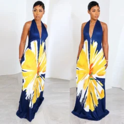 Sexy Print Plus Size Halter Neck Lace-Up Loose V Neck Maternity Dress -Plus Size Dresses Shop 0be55ffe2c69bb54