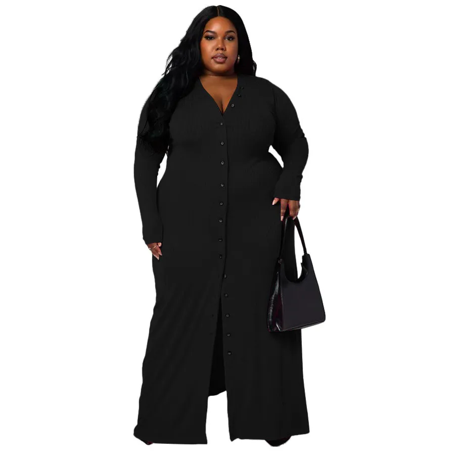 Plus Size Women Long Sleeve Ribbed Slit Dress 14 Plus Size Women Long Sleeve Ribbed Slit Dress - Image 12