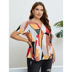 Summer Round Neck Contrast Color Loose Breathable Top -Plus Size Dresses Shop 0c2bc4327befafb4