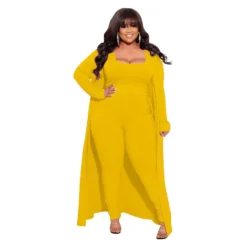 Autumn And Winter High Stretch Ribbed Three-Piece Plus Size Fashionable And Sexy Pants Set -Plus Size Dresses Shop 0c3859f408131c81