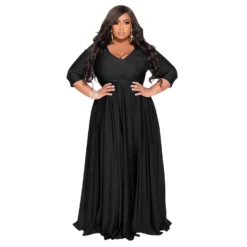 Plus Size Women's Solid Color V-Neck Sexy Long Dress 41 Plus Size Women's Solid Color V-Neck Sexy Long Dress -Plus Size Dresses Shop 0c96a2be7b09b043